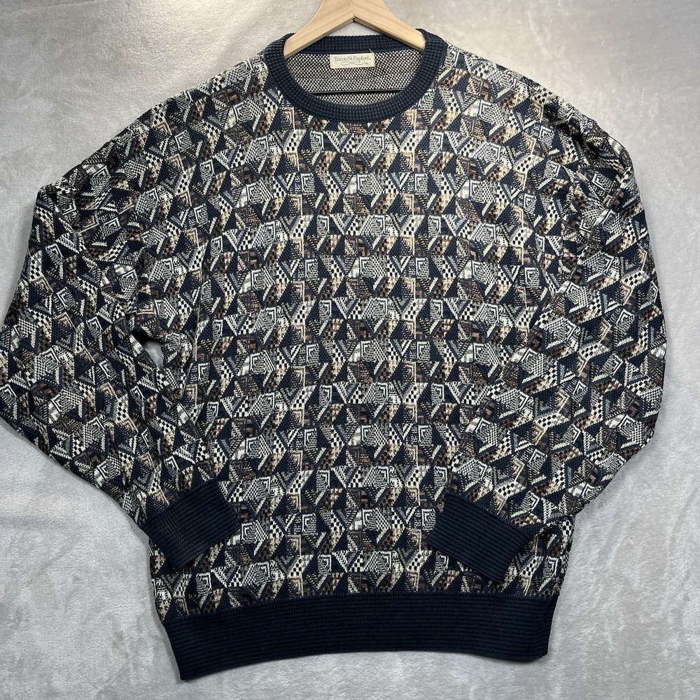 Tricots St Raphael Geometric Knit Crewneck Sweater Size XL